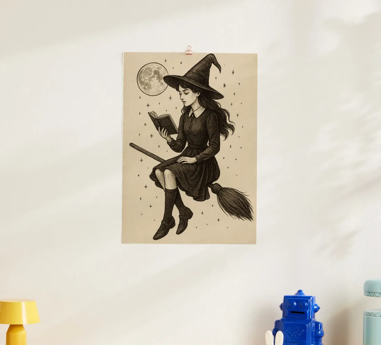Lectura de brujas en Broomstick Dark Academia Art poster con marco de plástico de vintagepod