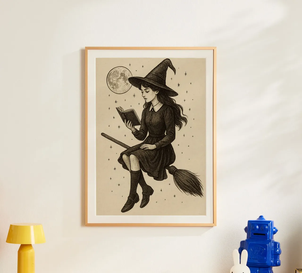 Lectura de brujas en Broomstick Dark Academia Art poster con marco de plástico de vintagepod