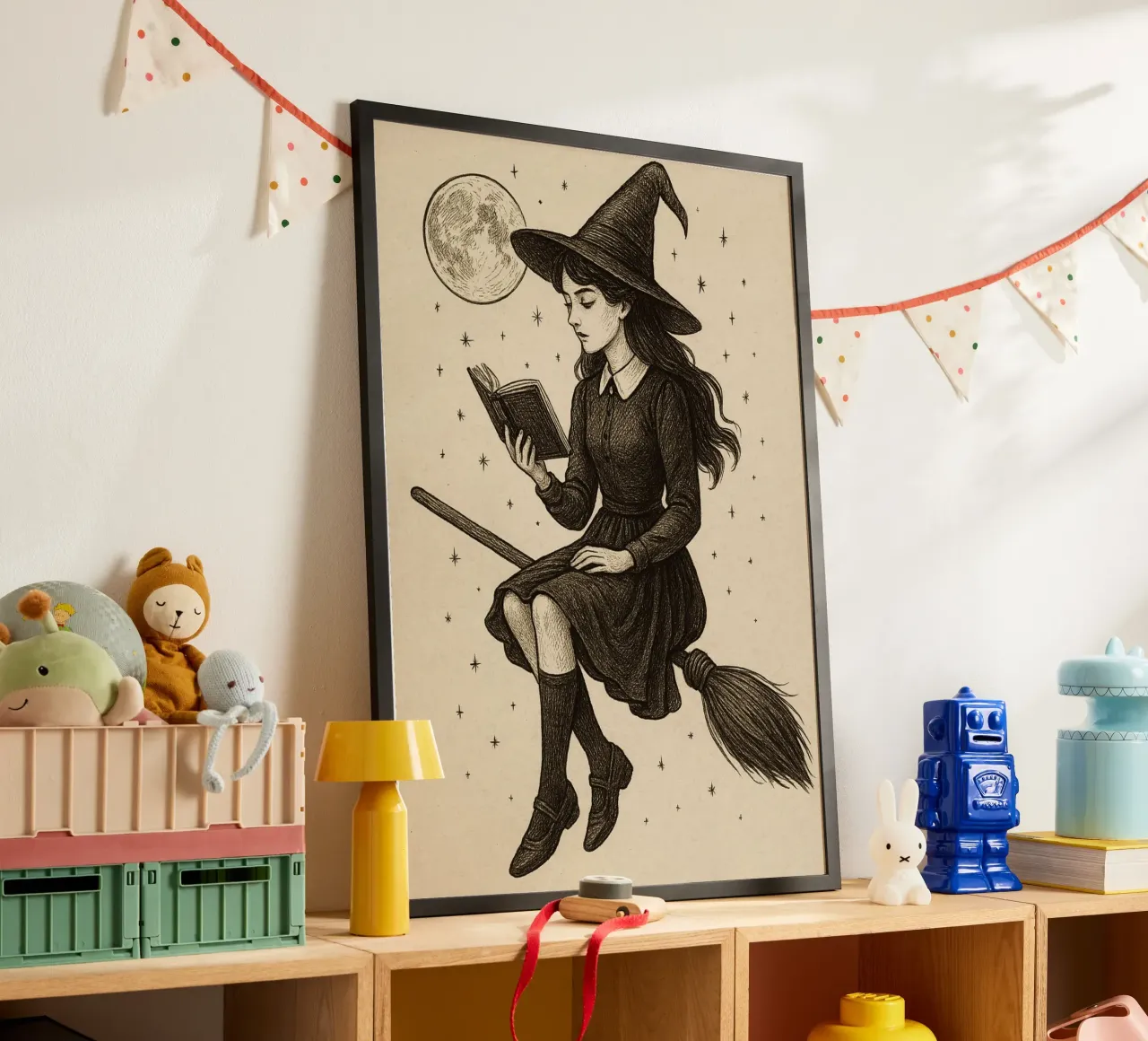 Lectura de brujas en Broomstick Dark Academia Art poster con marco de plástico de vintagepod