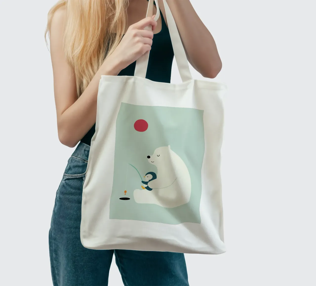 pinguini, orsi polari pesca sul ghiaccio borsa in juta da frea shop