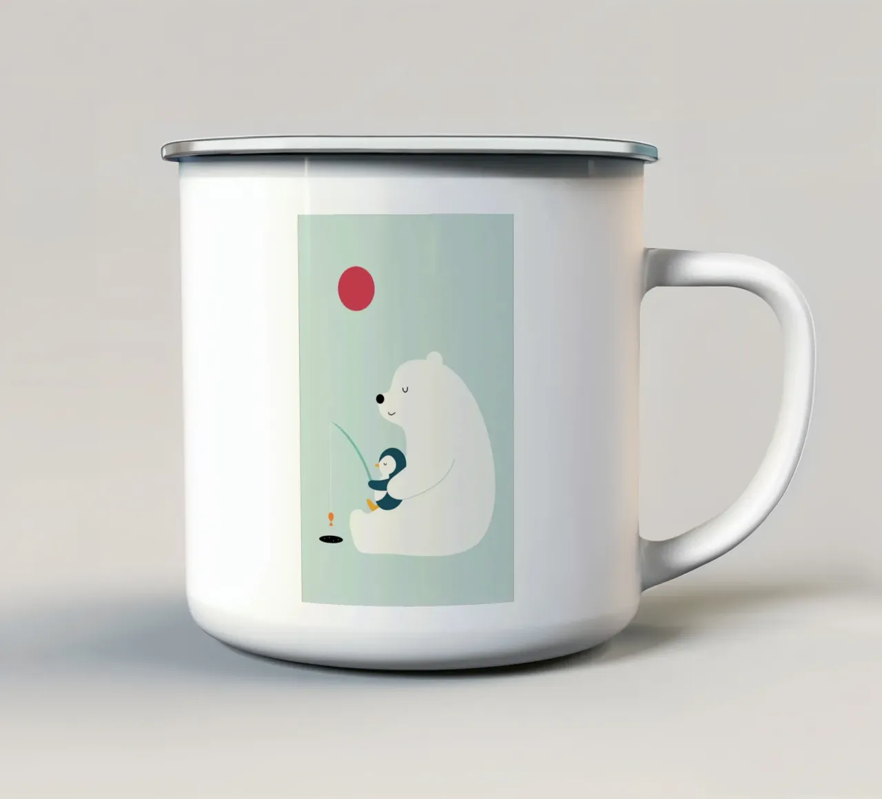 pinguini, orsi polari pesca sul ghiaccio tazza in smalto da frea shop