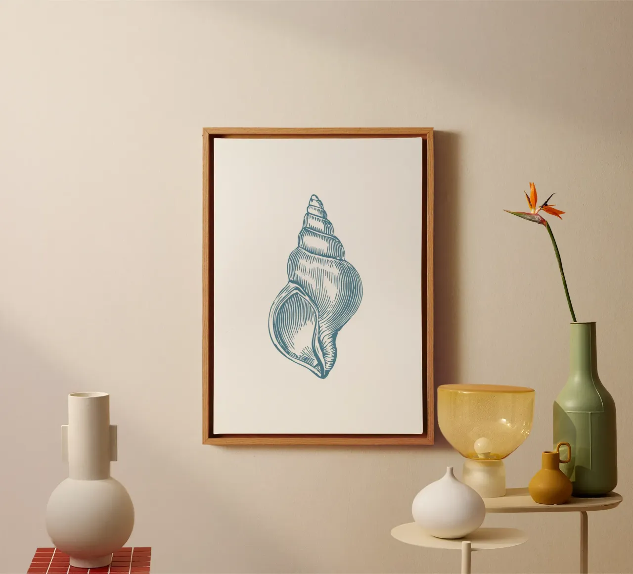Nautilus Shell Vintage Ocean Line Art Poster tela con Cornice a cassetta da dawnthesea