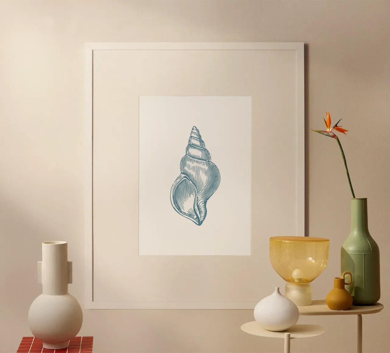 Nautilus Shell Vintage Ocean Line Art Poster poster con telaio in plastica da dawnthesea