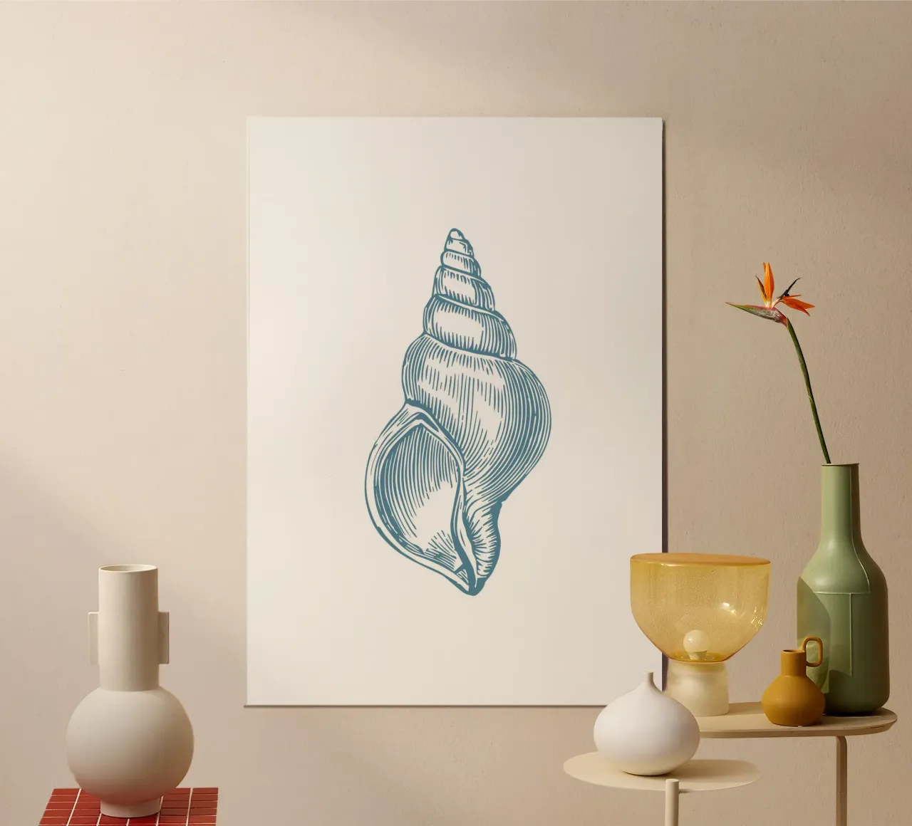 Nautilus Shell Vintage Ocean Line Art Poster poster con telaio in plastica da dawnthesea