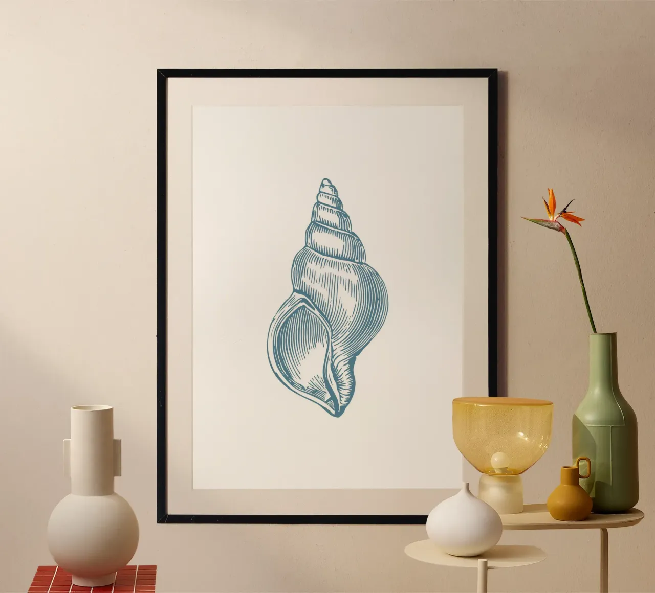 Nautilus Shell Vintage Ocean Line Art Poster poster con telaio in plastica da dawnthesea
