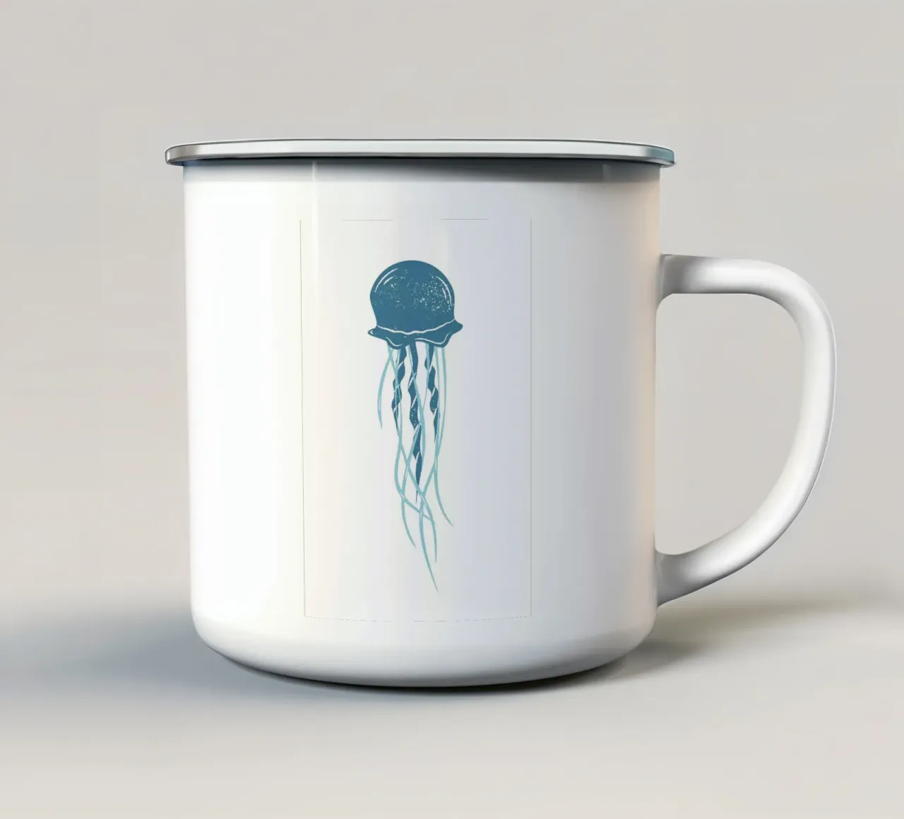 Poster d'epoca sulla linea di vita delle meduse nell'oceano tazza in smalto da dawnthesea