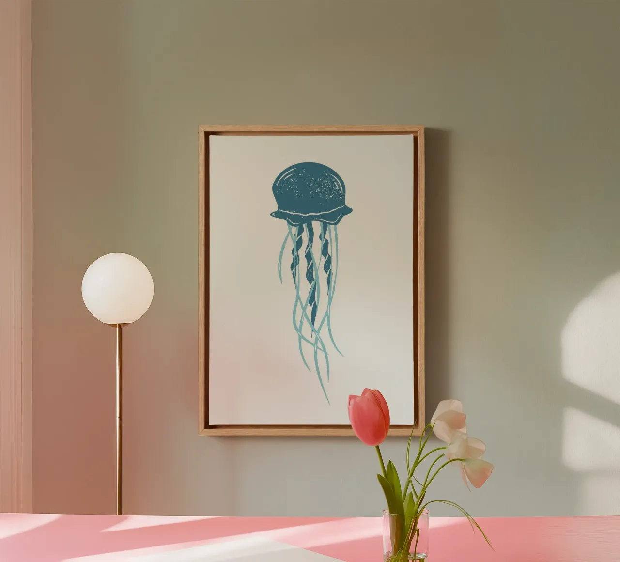 Poster d'epoca sulla linea di vita delle meduse nell'oceano tela con Cornice a cassetta da dawnthesea