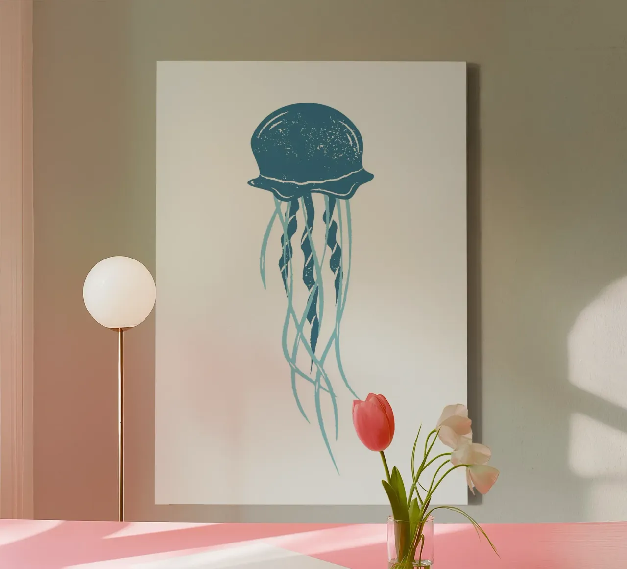 Poster d'epoca sulla linea di vita delle meduse nell'oceano tela con Cornice a cassetta da dawnthesea
