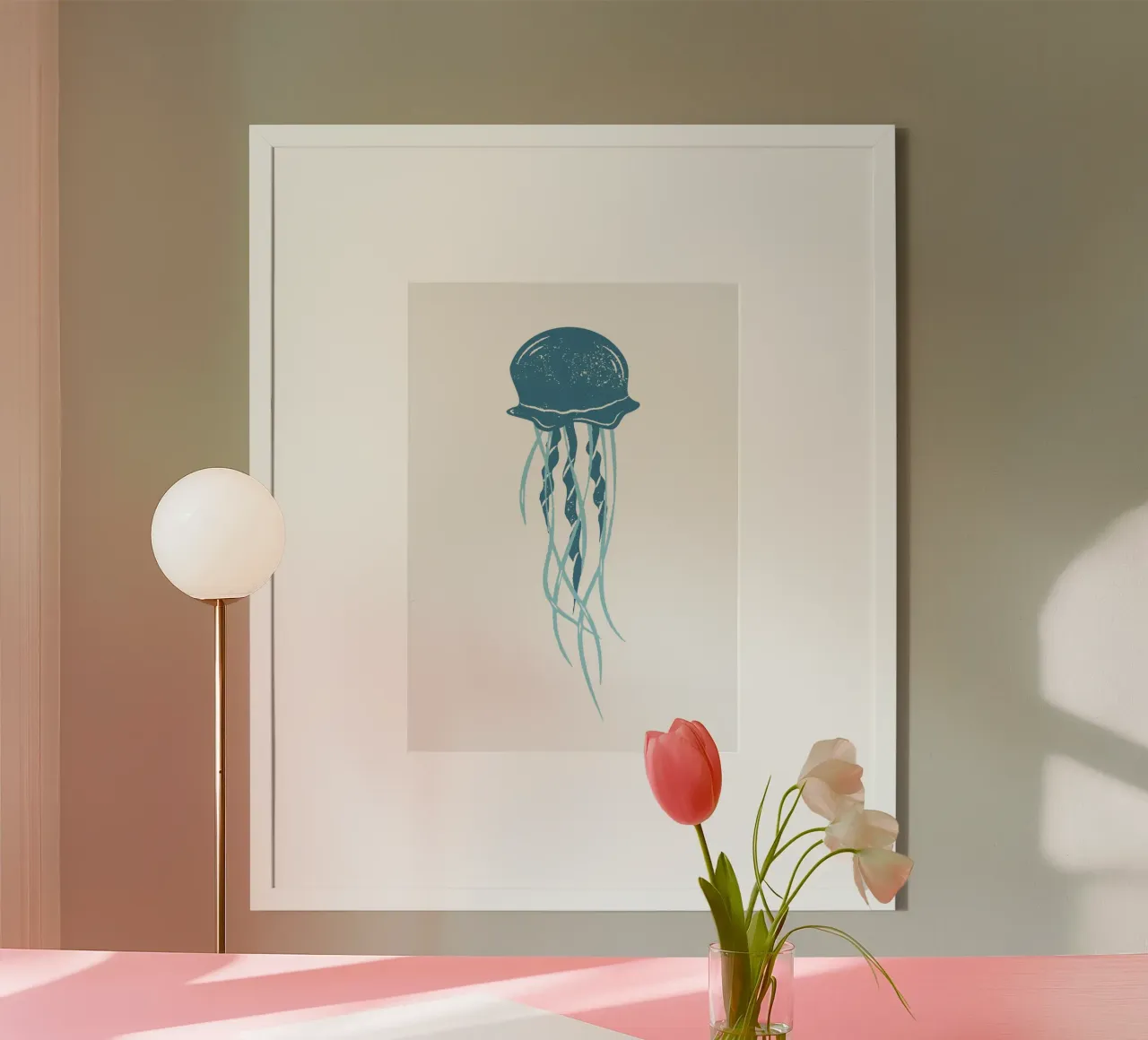 Poster d'epoca sulla linea di vita delle meduse nell'oceano poster con telaio in legno da dawnthesea