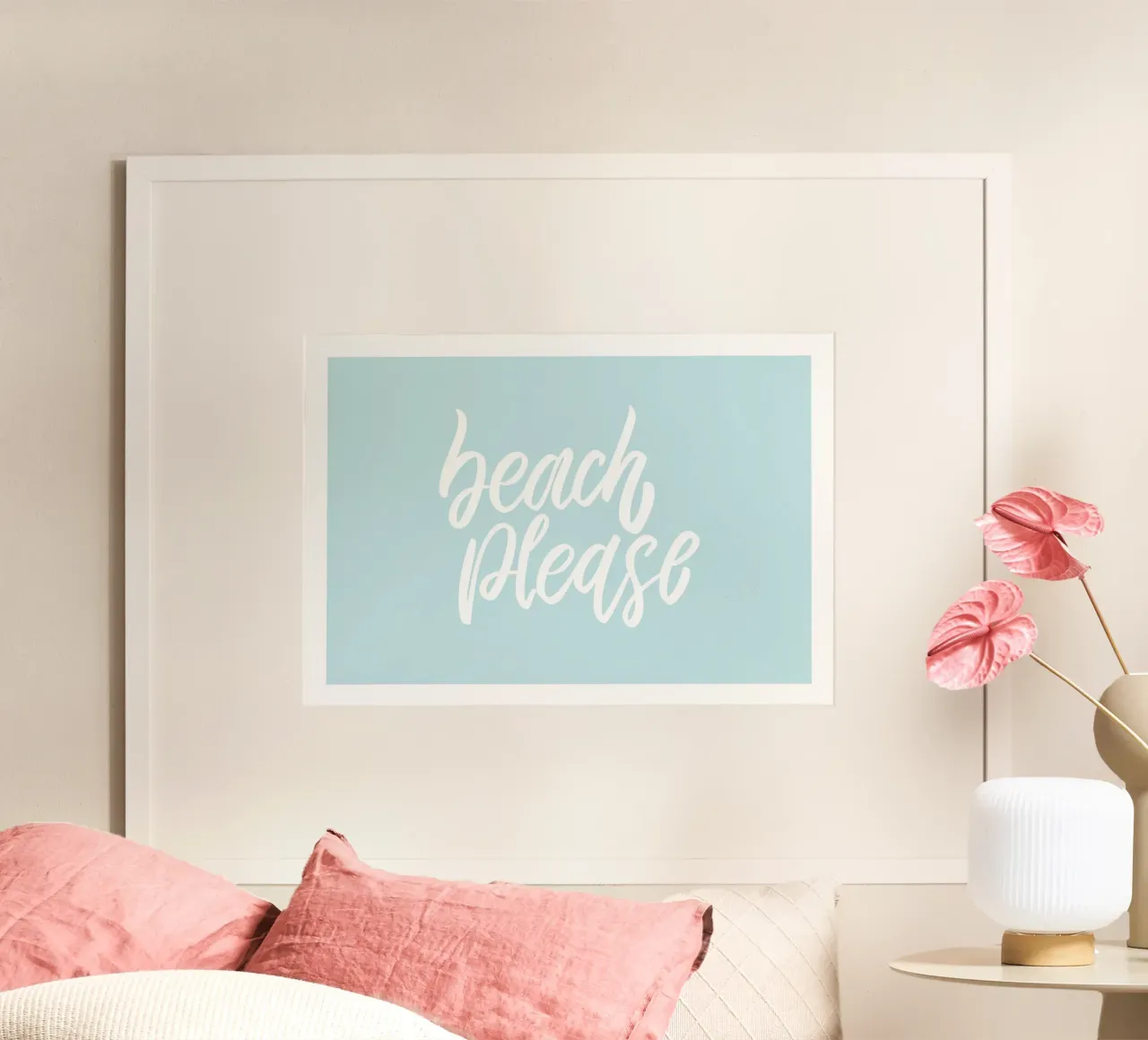 Poster d'arte costiera "Beach Please", tipografia moderna poster con telaio in legno da dawnthesea