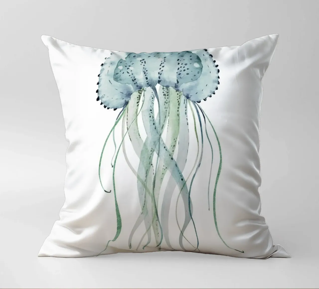 Jellyfish Watercolor Coastal Marine Life Poster decorative cushion by dawnthesea