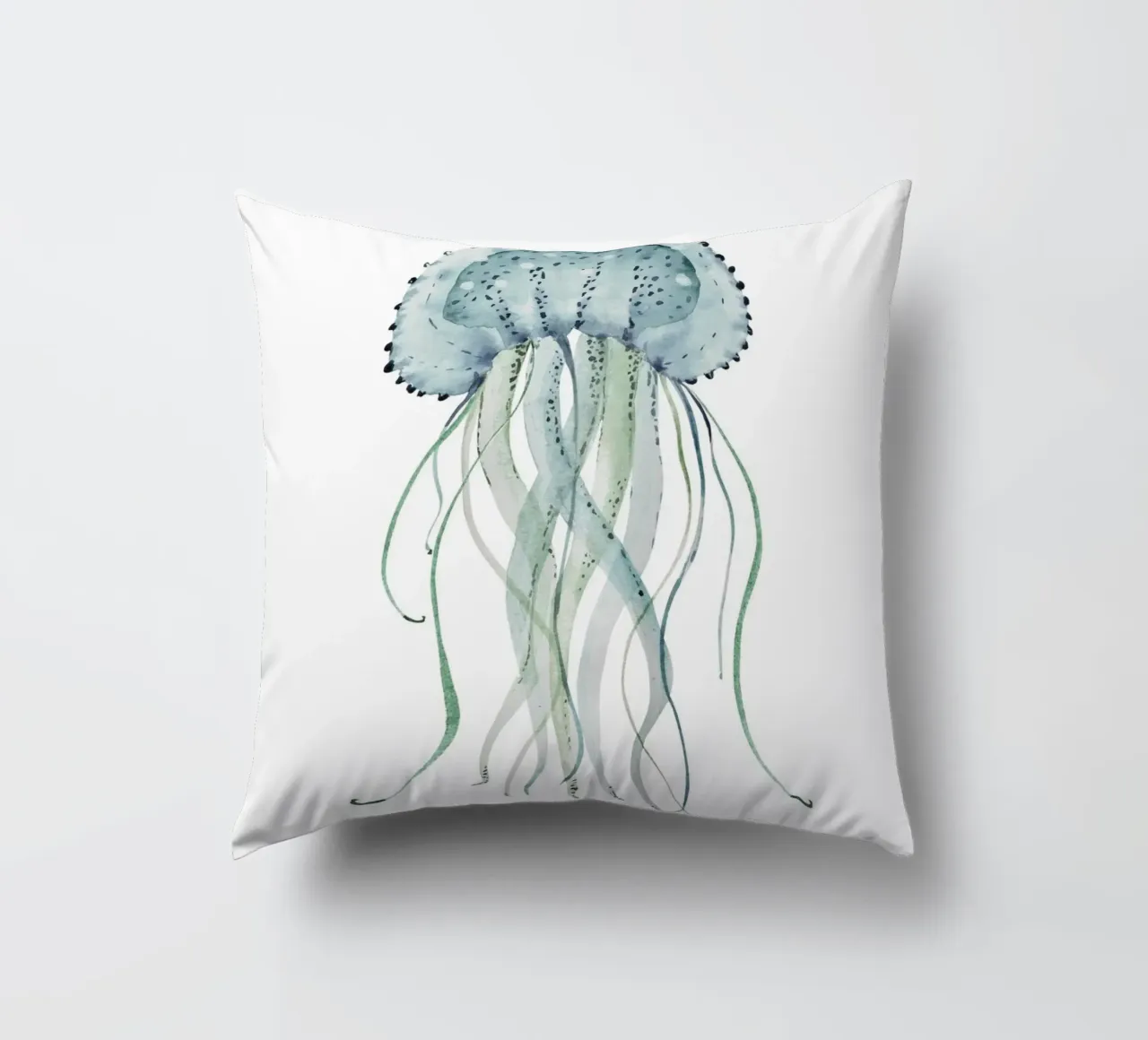 Jellyfish Watercolor Coastal Marine Life Poster decorative cushion by dawnthesea