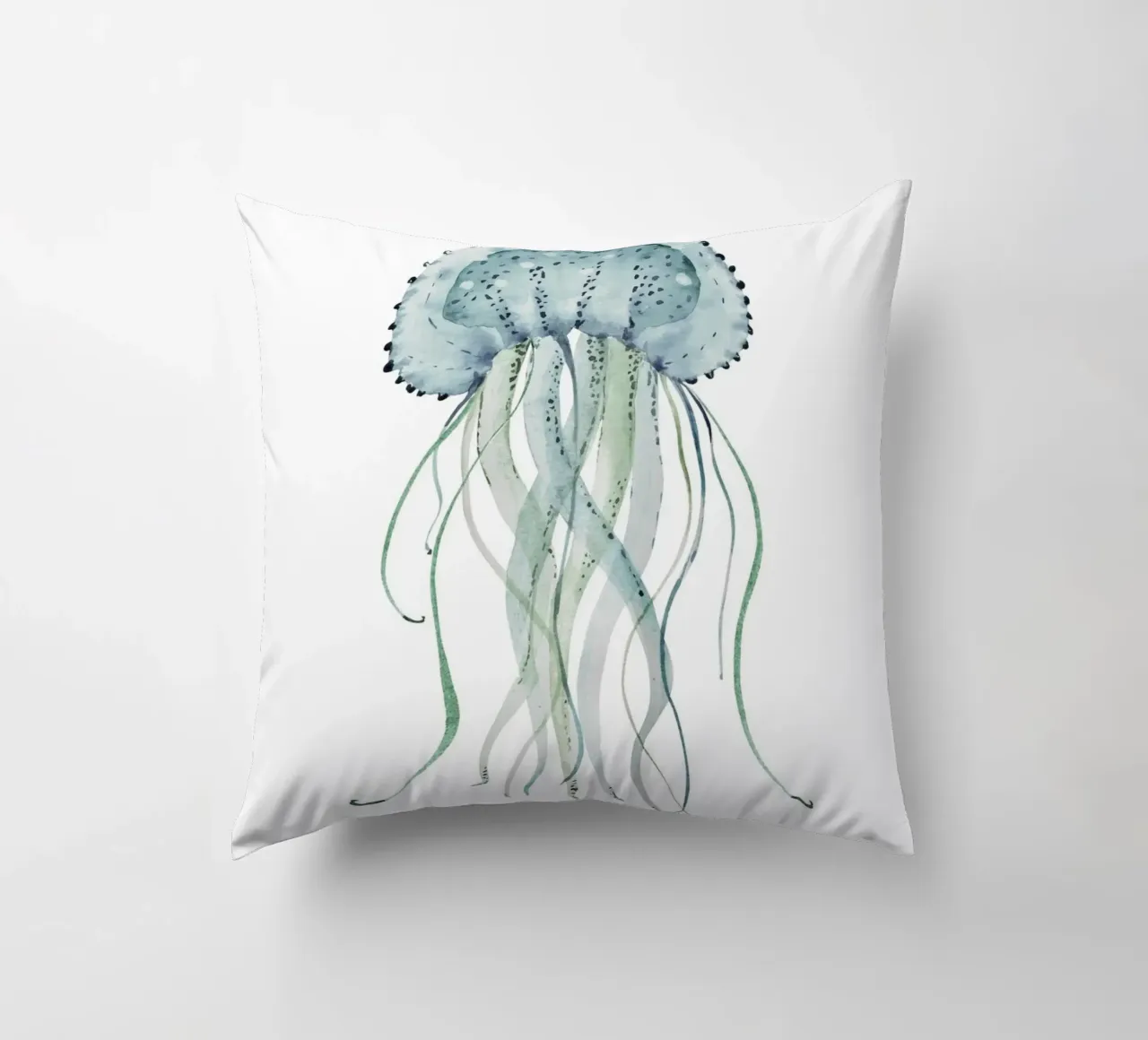 Jellyfish Watercolor Coastal Marine Life Poster decorative cushion by dawnthesea