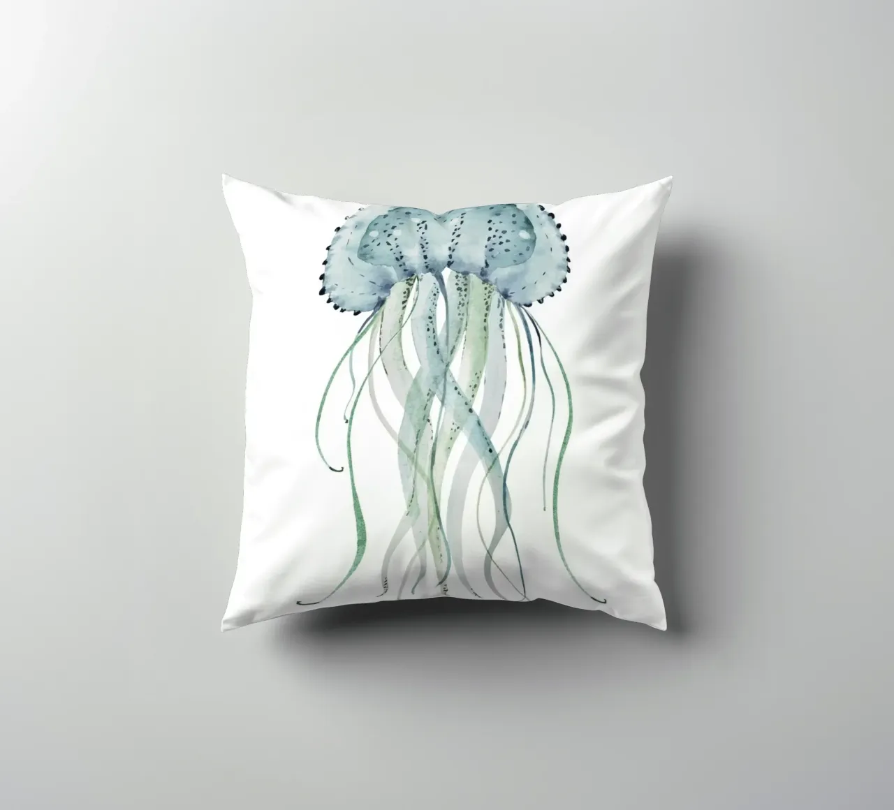 Jellyfish Watercolor Coastal Marine Life Poster decorative cushion by dawnthesea