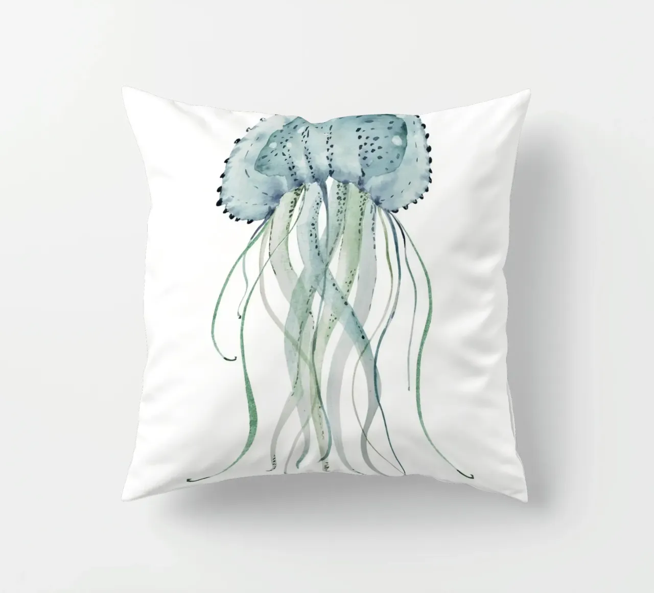 Jellyfish Watercolor Coastal Marine Life Poster decorative cushion by dawnthesea