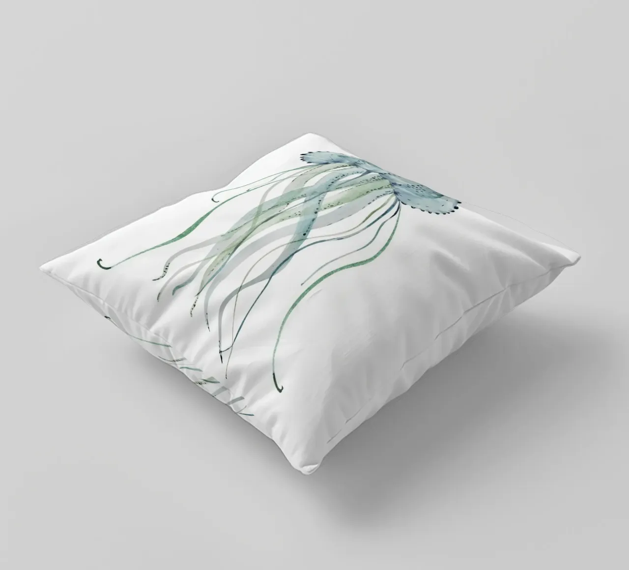 Jellyfish Watercolor Coastal Marine Life Poster decorative cushion by dawnthesea