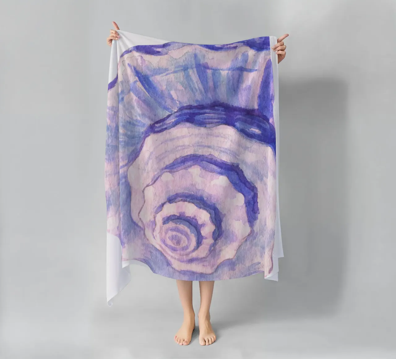 Poster Nautilus Shell acquerello blu e viola telo mare da dawnthesea