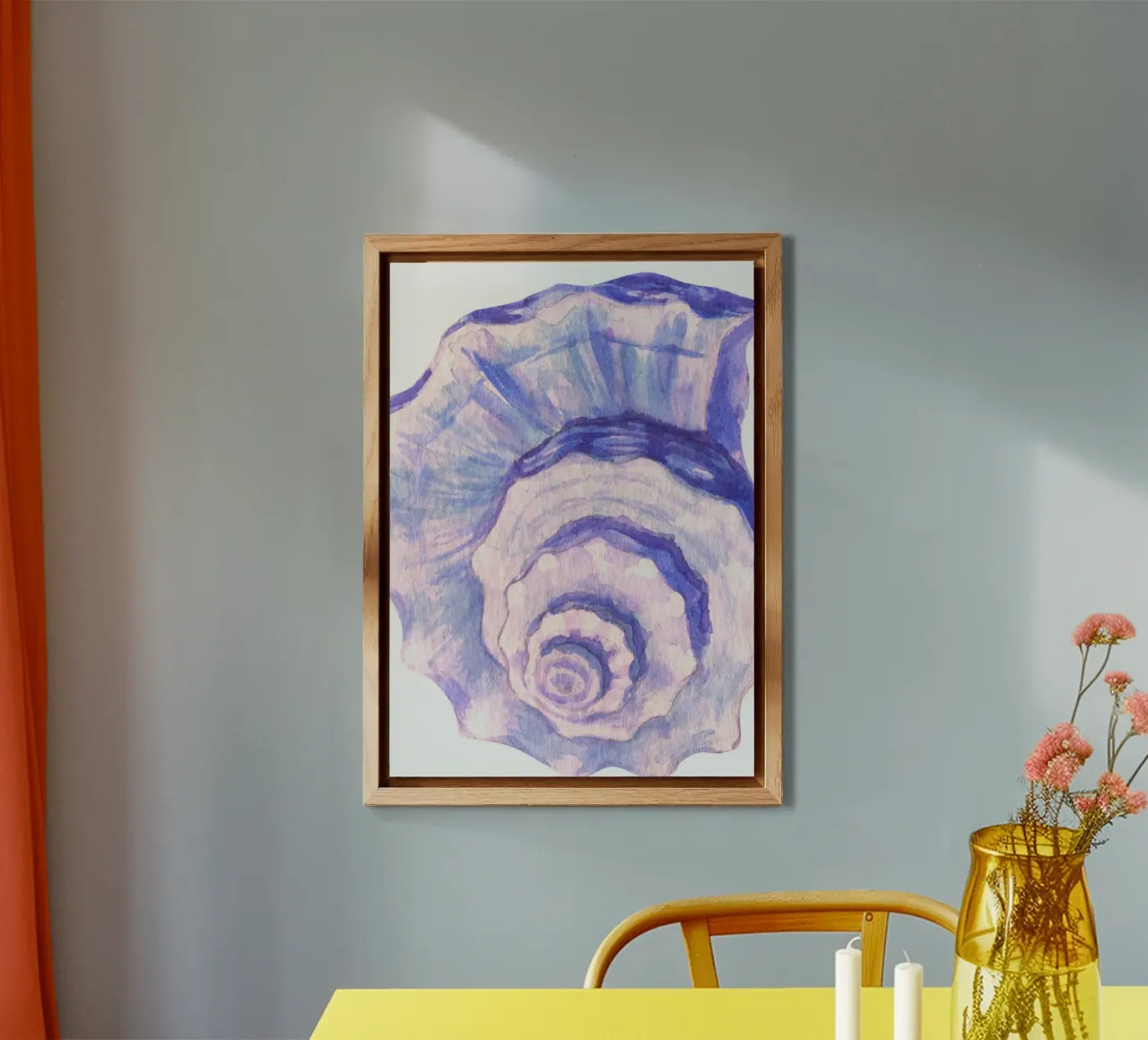 Poster Nautilus Shell acquerello blu e viola alluminio dibond da dawnthesea
