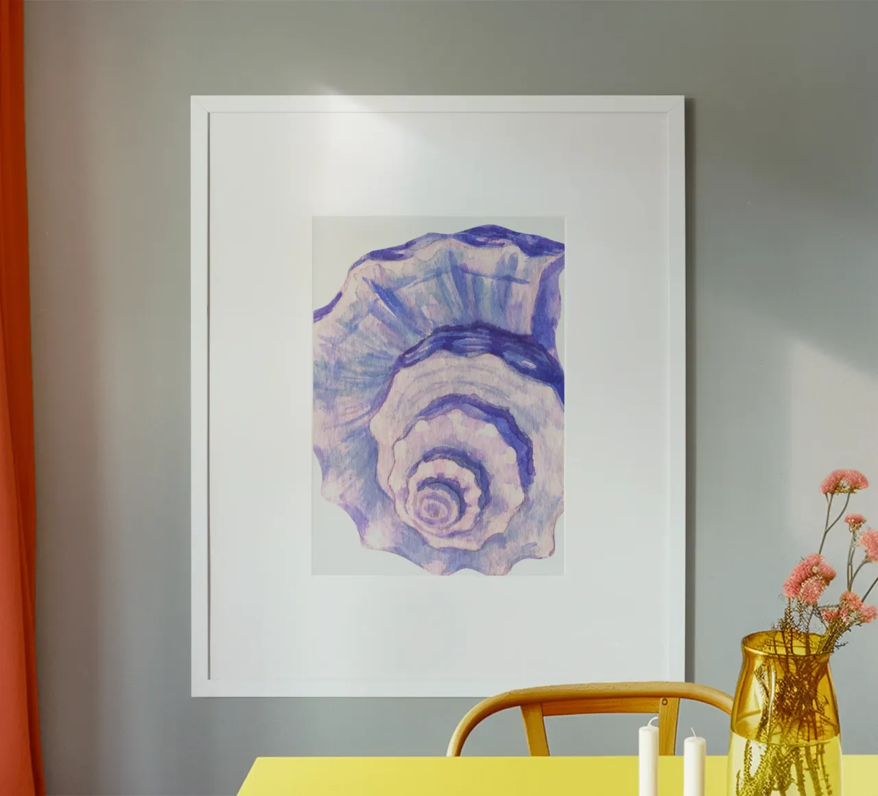 Poster Nautilus Shell acquerello blu e viola poster con telaio in alluminio da dawnthesea