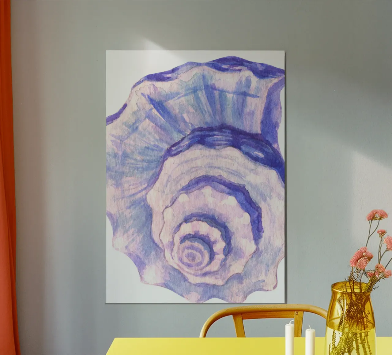 Poster Nautilus Shell acquerello blu e viola poster con telaio in alluminio da dawnthesea