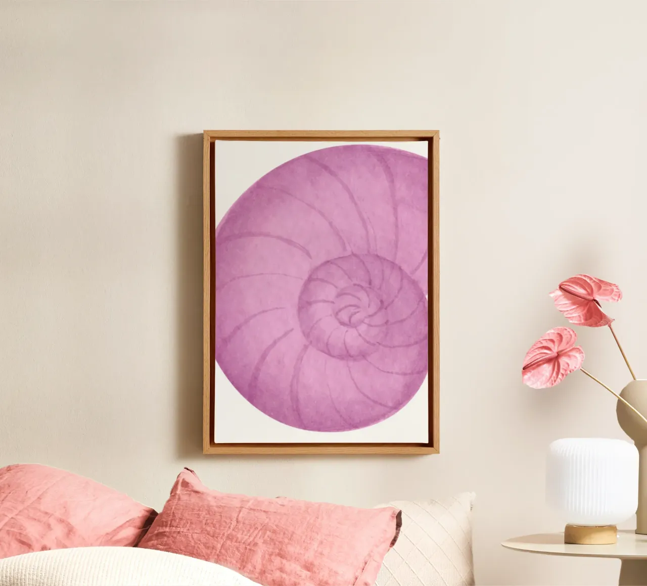Nautilus Shell Pink Watercolor Coastal Poster tela da dawnthesea