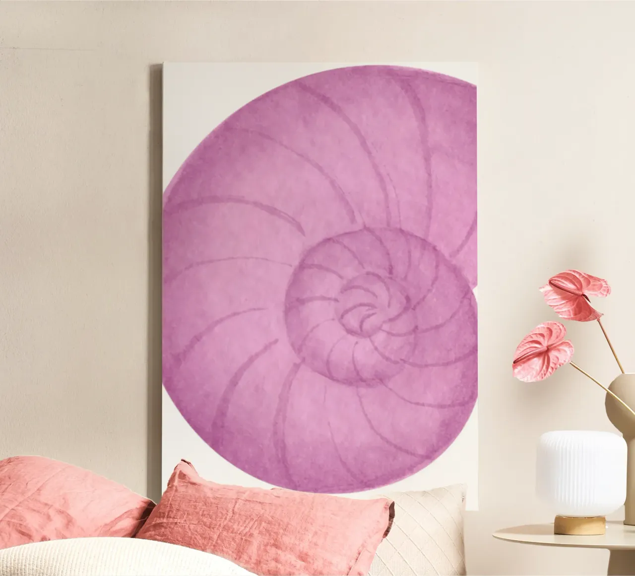 Nautilus Shell Pink Watercolor Coastal Poster tela da dawnthesea