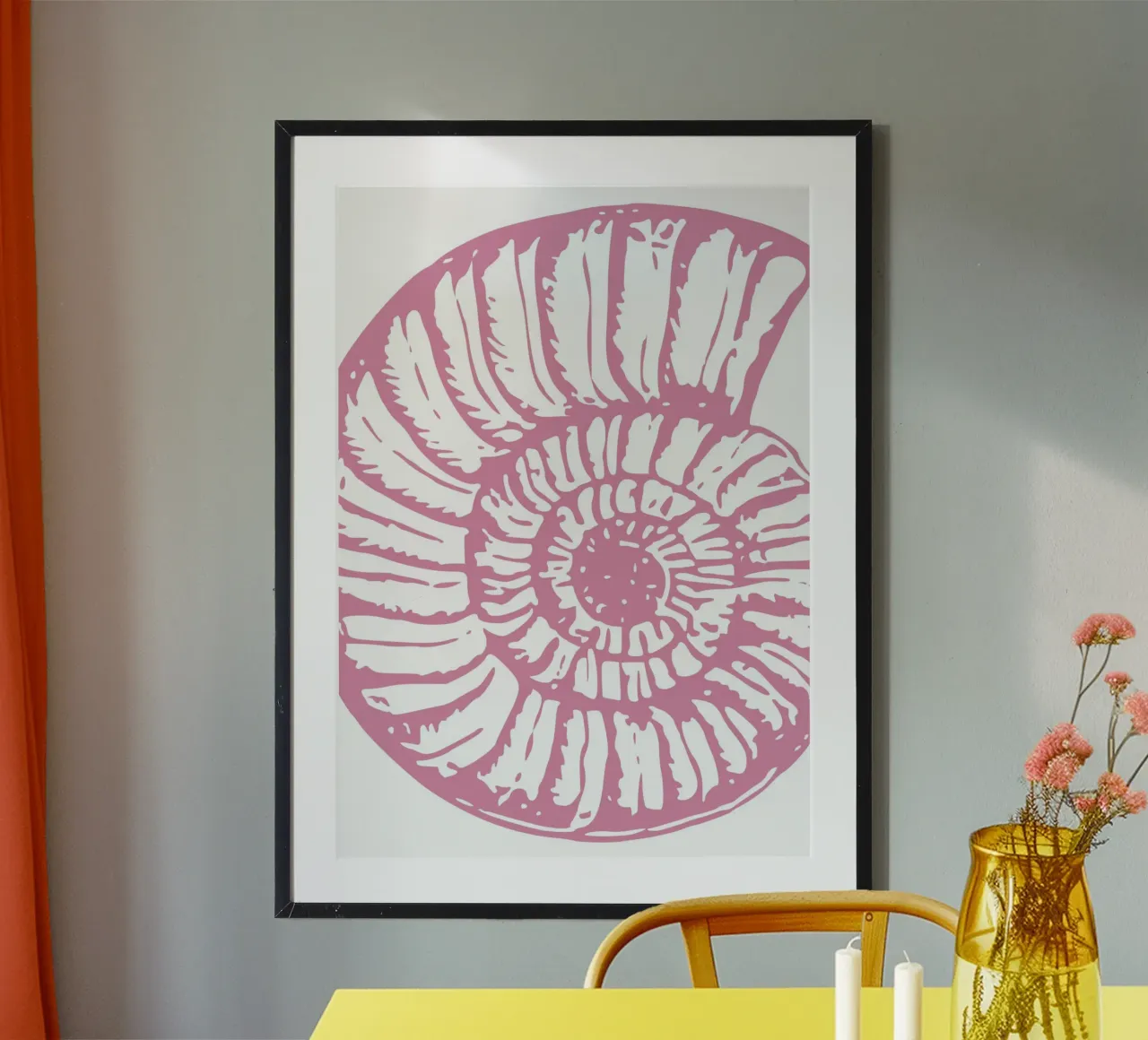 Nautilus Shell Pink Vintage Line Art Poster poster con telaio in alluminio da dawnthesea