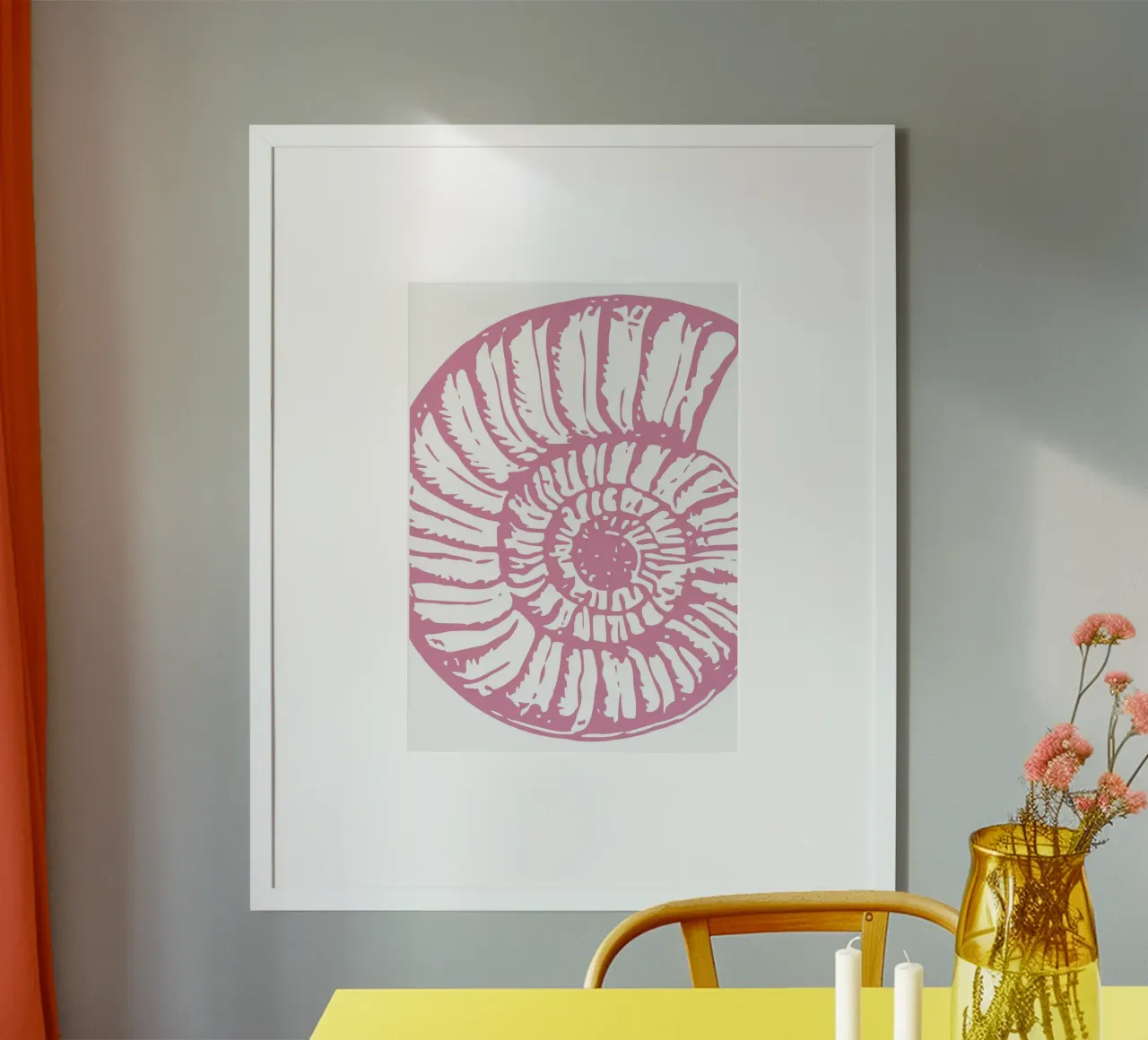 Nautilus Shell Pink Vintage Line Art Poster poster con telaio in alluminio da dawnthesea