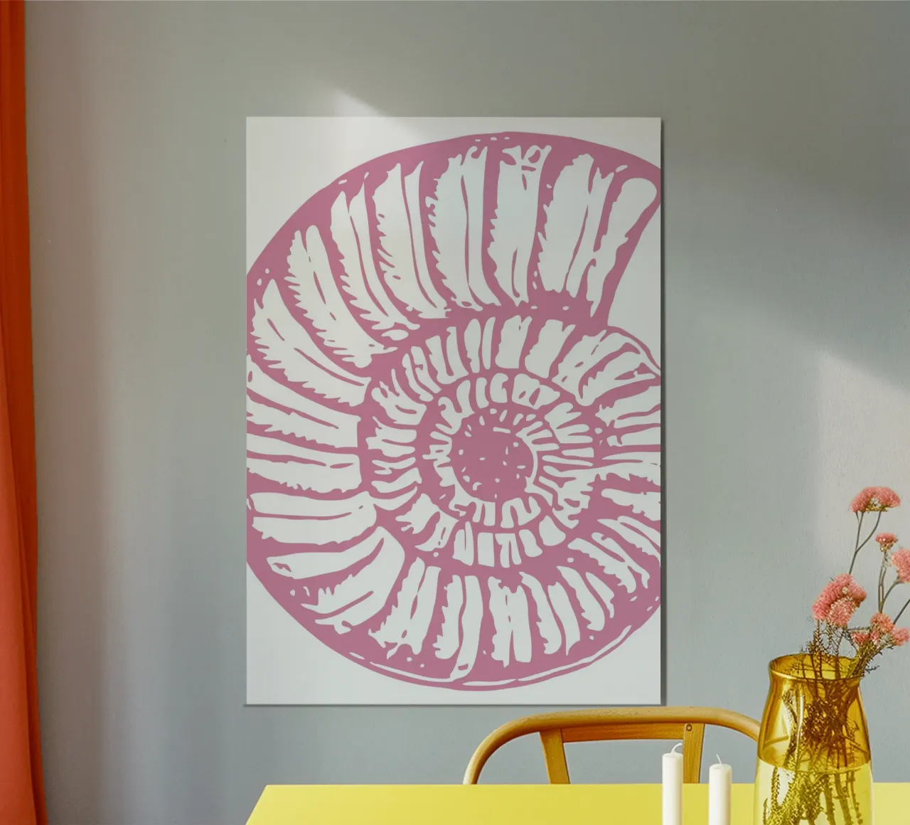 Nautilus Shell Pink Vintage Line Art Poster poster con telaio in alluminio da dawnthesea