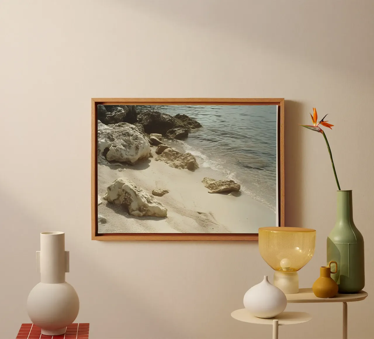 Spiaggia rocciosa, sabbia, oceano, acqua, poster panoramico tela con Cornice a cassetta da dawnthesea