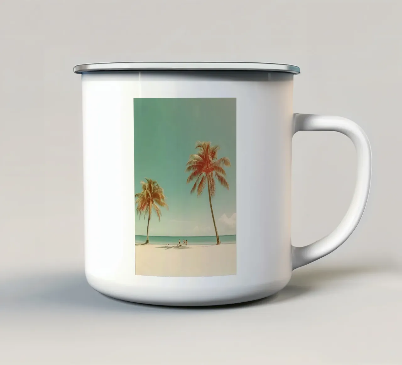 Poster retro Palm Trees Beach Vintage Coastal tazza in smalto da dawnthesea