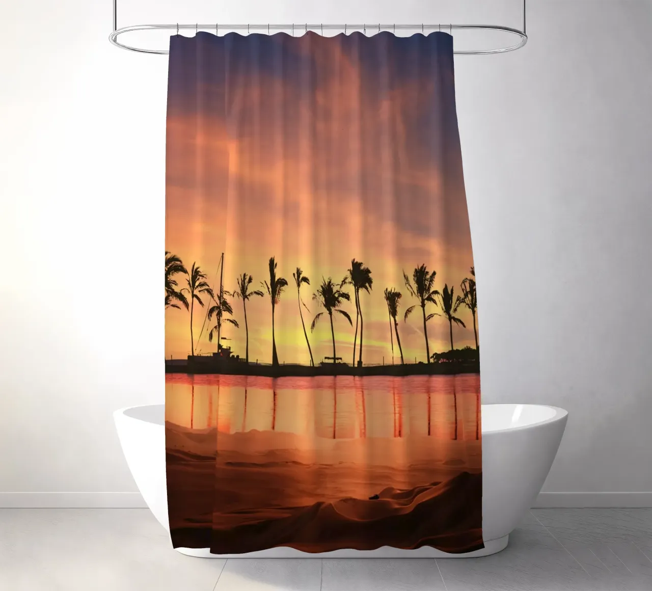 Tramonto tropicale con palme tenda da doccia da Berwies Artwork