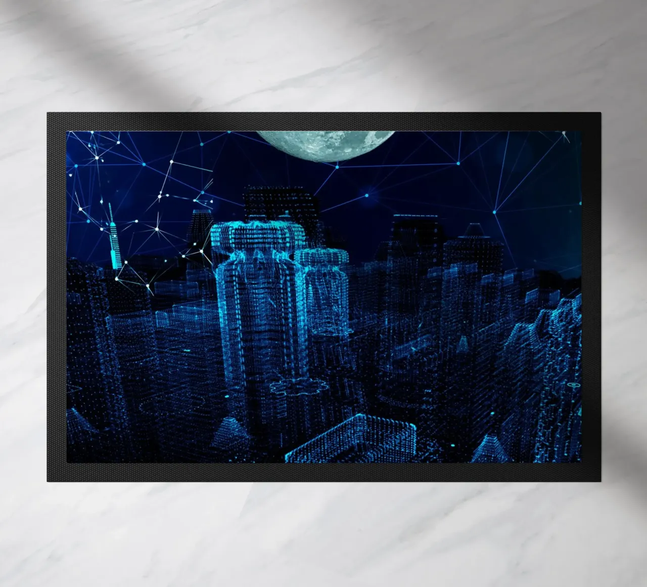 Paesaggio urbano digitale con luna e rete zerbino da Berwies Artwork