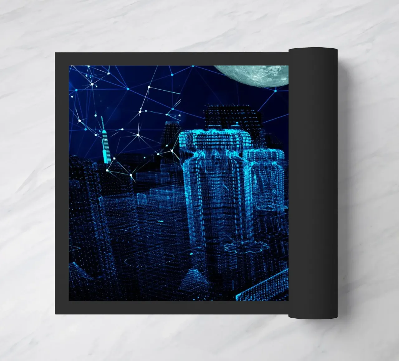 Paesaggio urbano digitale con luna e rete zerbino da Berwies Artwork