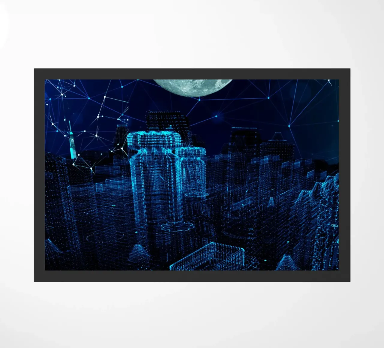 Paesaggio urbano digitale con luna e rete zerbino da Berwies Artwork