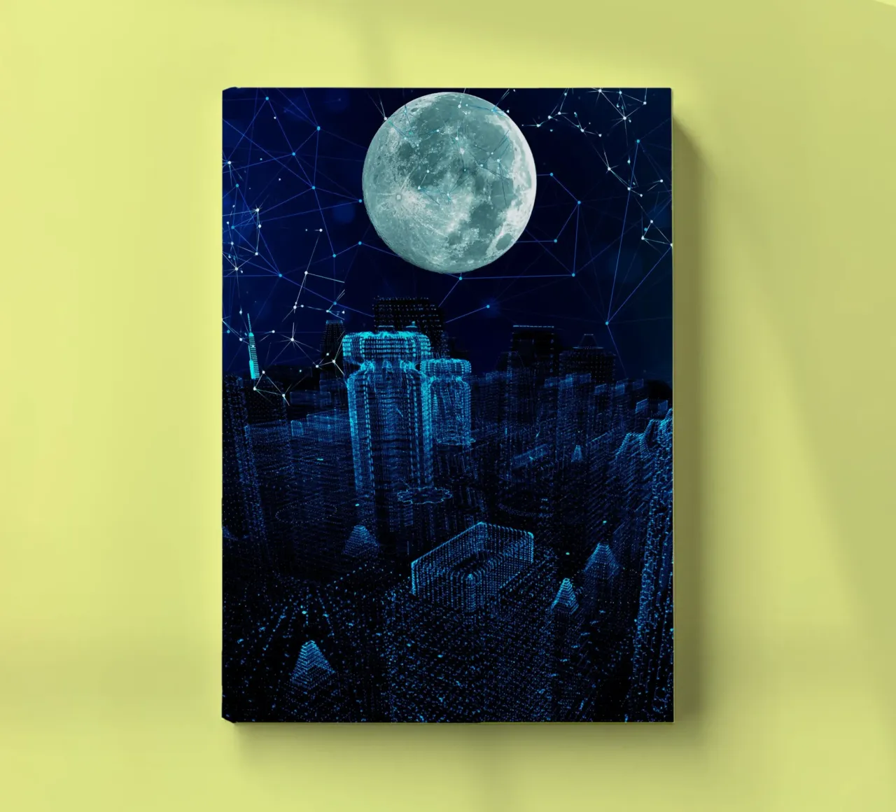 Digital Cityscape with Moon and Network notebook by Berwies Artwork
