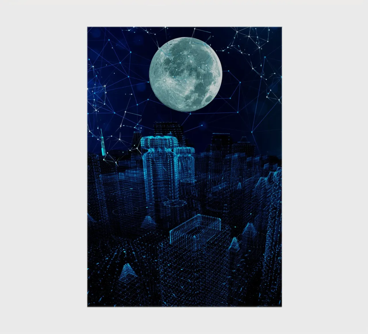 Digital Cityscape with Moon and Network notebook by Berwies Artwork