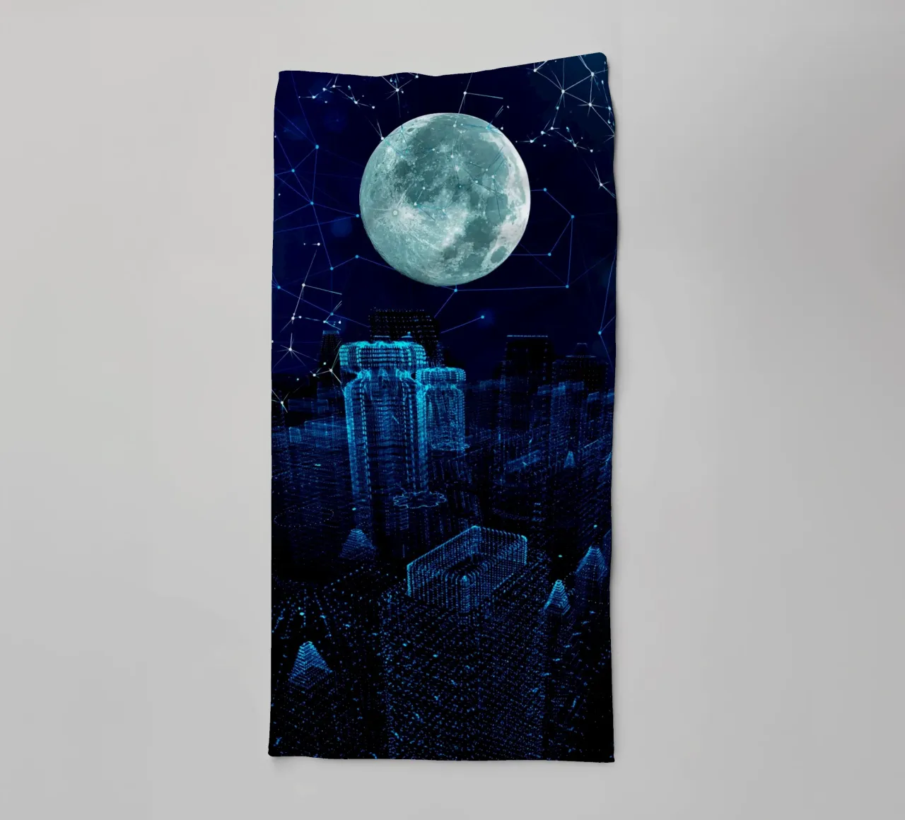 Digital Cityscape with Moon and Network towel by Berwies Artwork