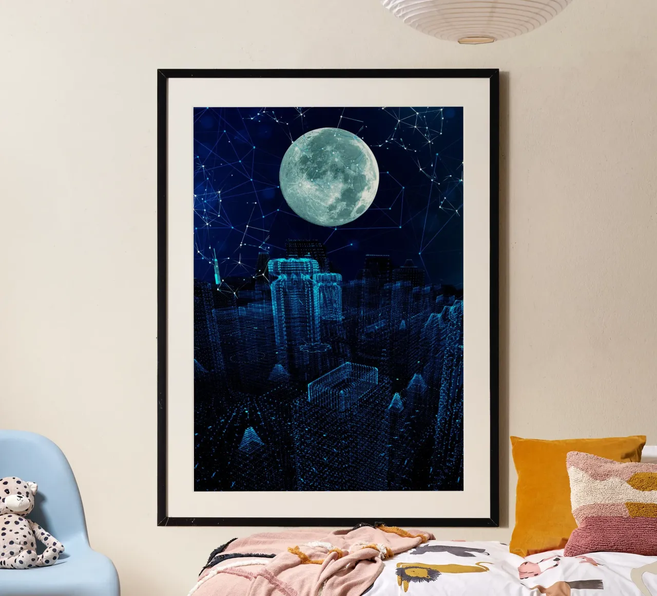 Paisaje urbano digital con luna y red hahnemühle de Berwies Artwork