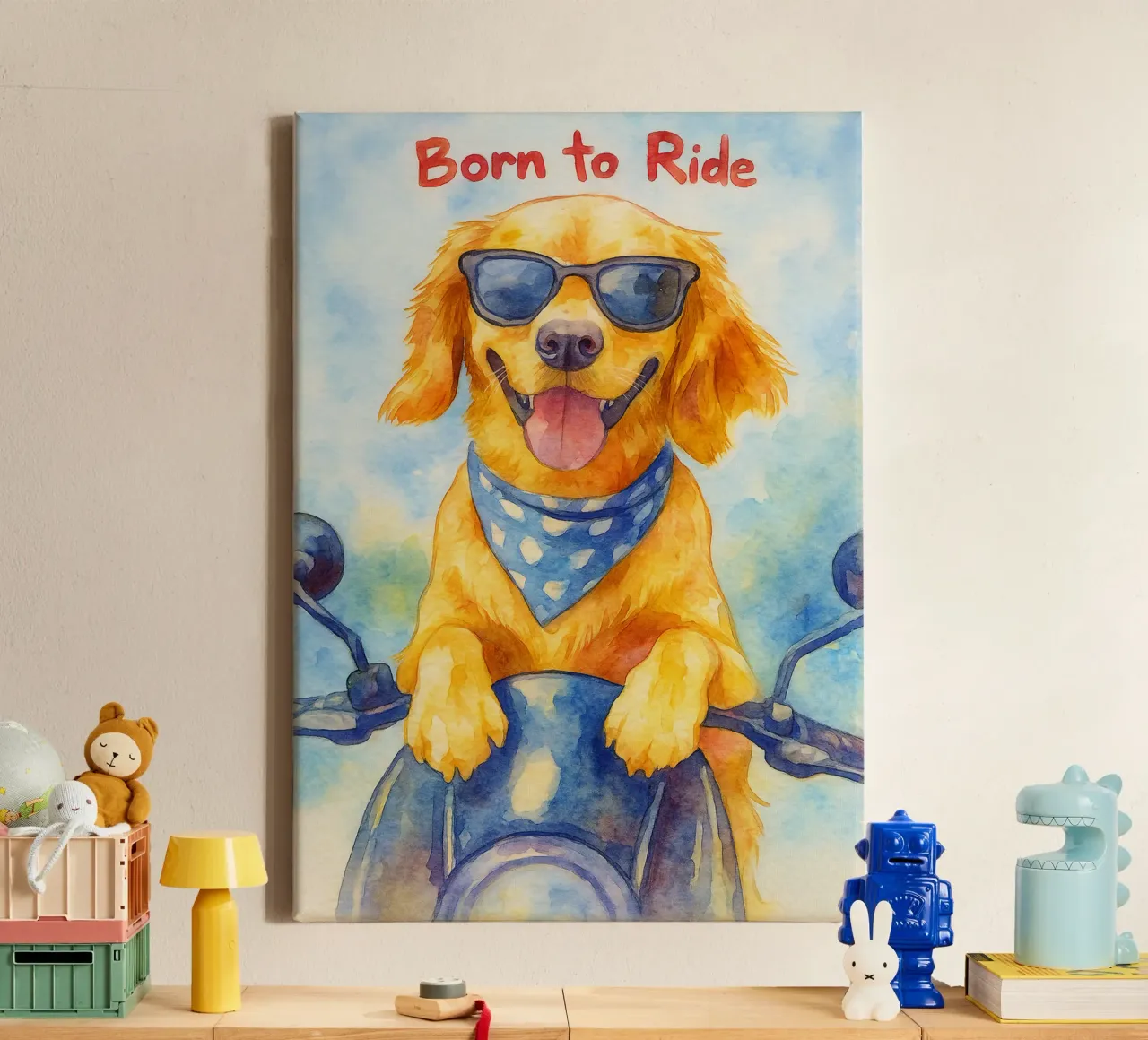 geboren om te rijden hond tekening canvas met Baklijst van Botania