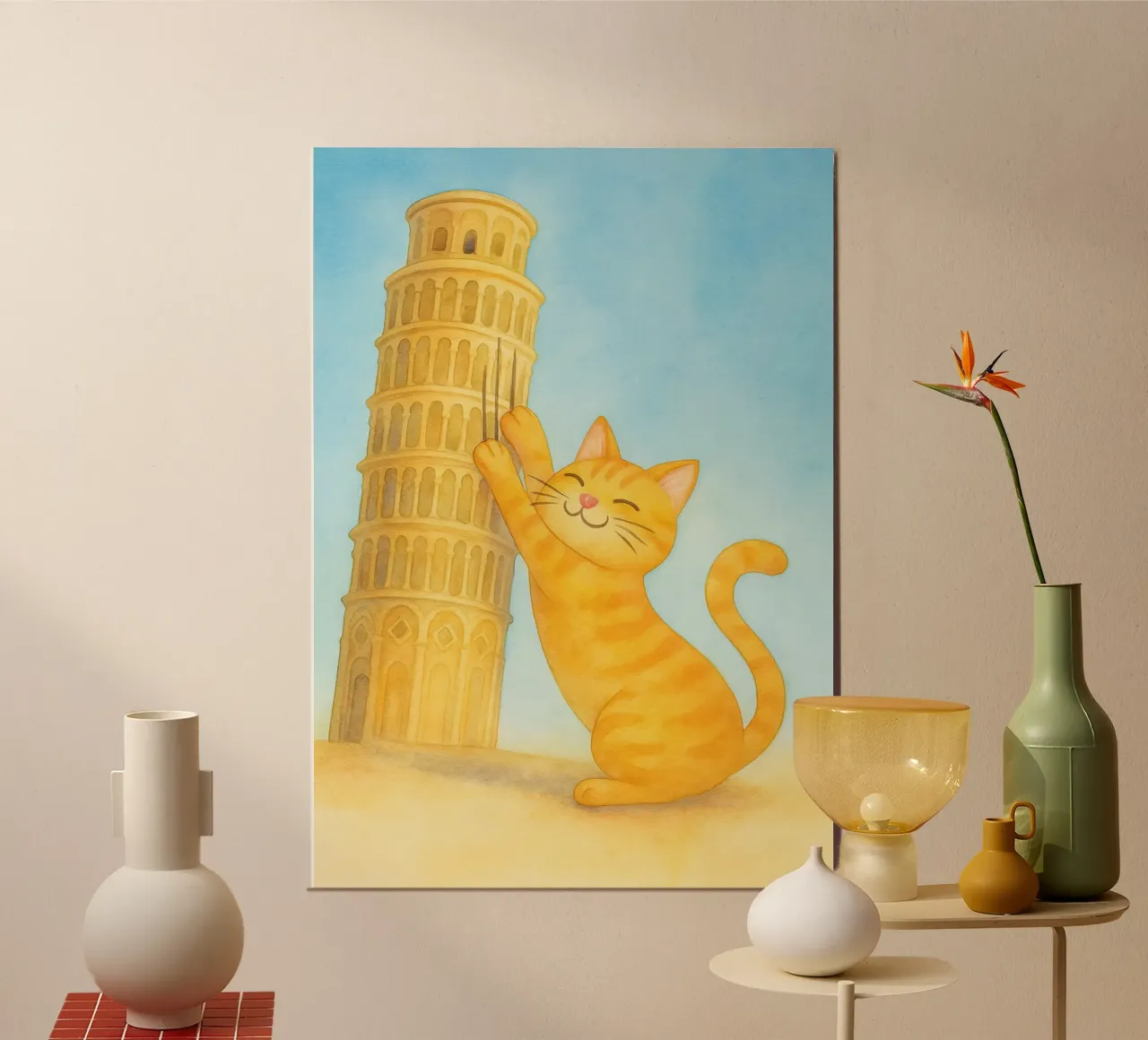 disegno del gatto e della torre di pisa poster da Botania