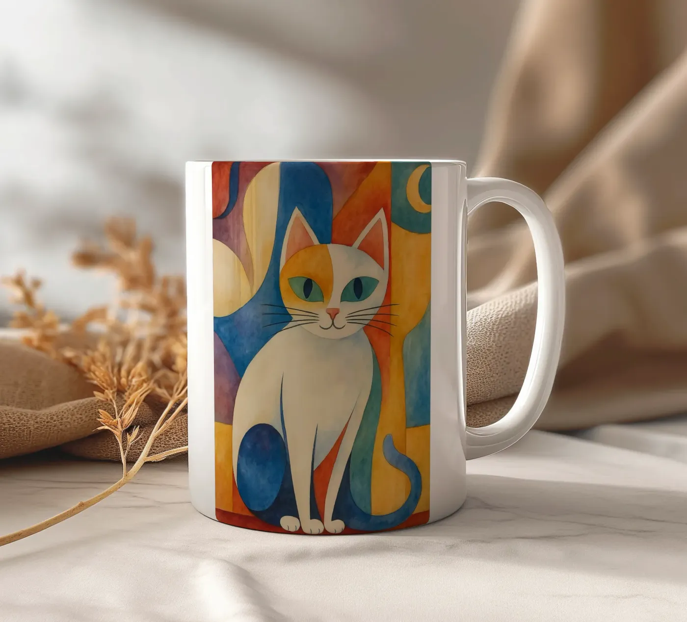 cat drawing ceramic mug by Botania