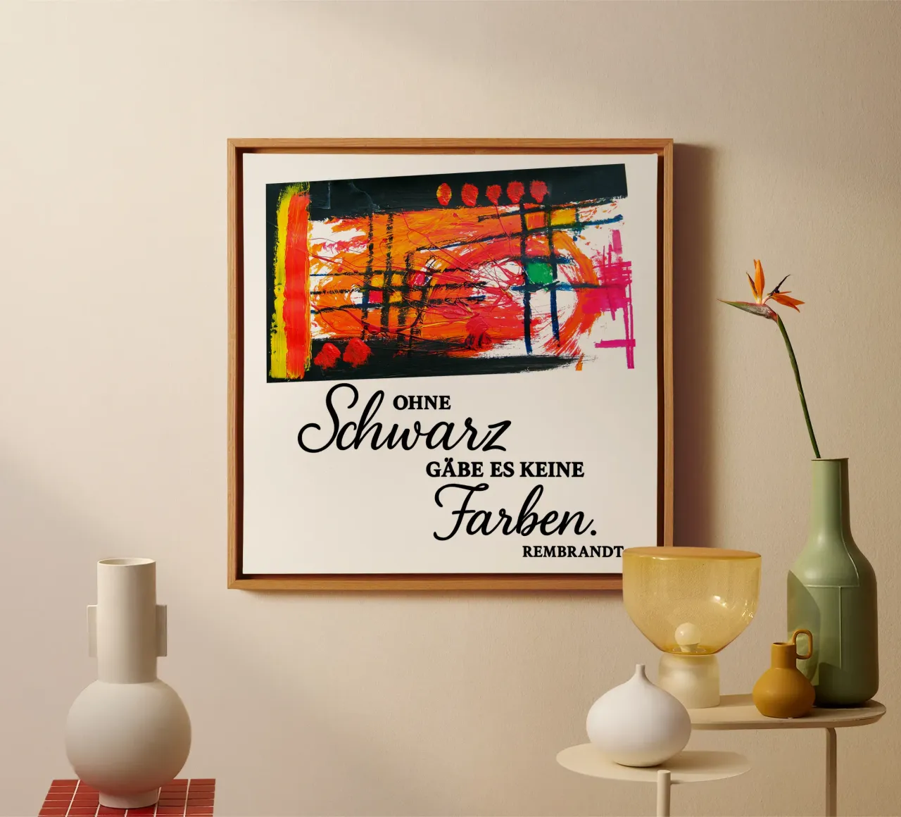 OHNE SCHWARZ GÄBE ES KEINE FARBEN (rot) tela con Cornice a cassetta da Vintage Van Gogh