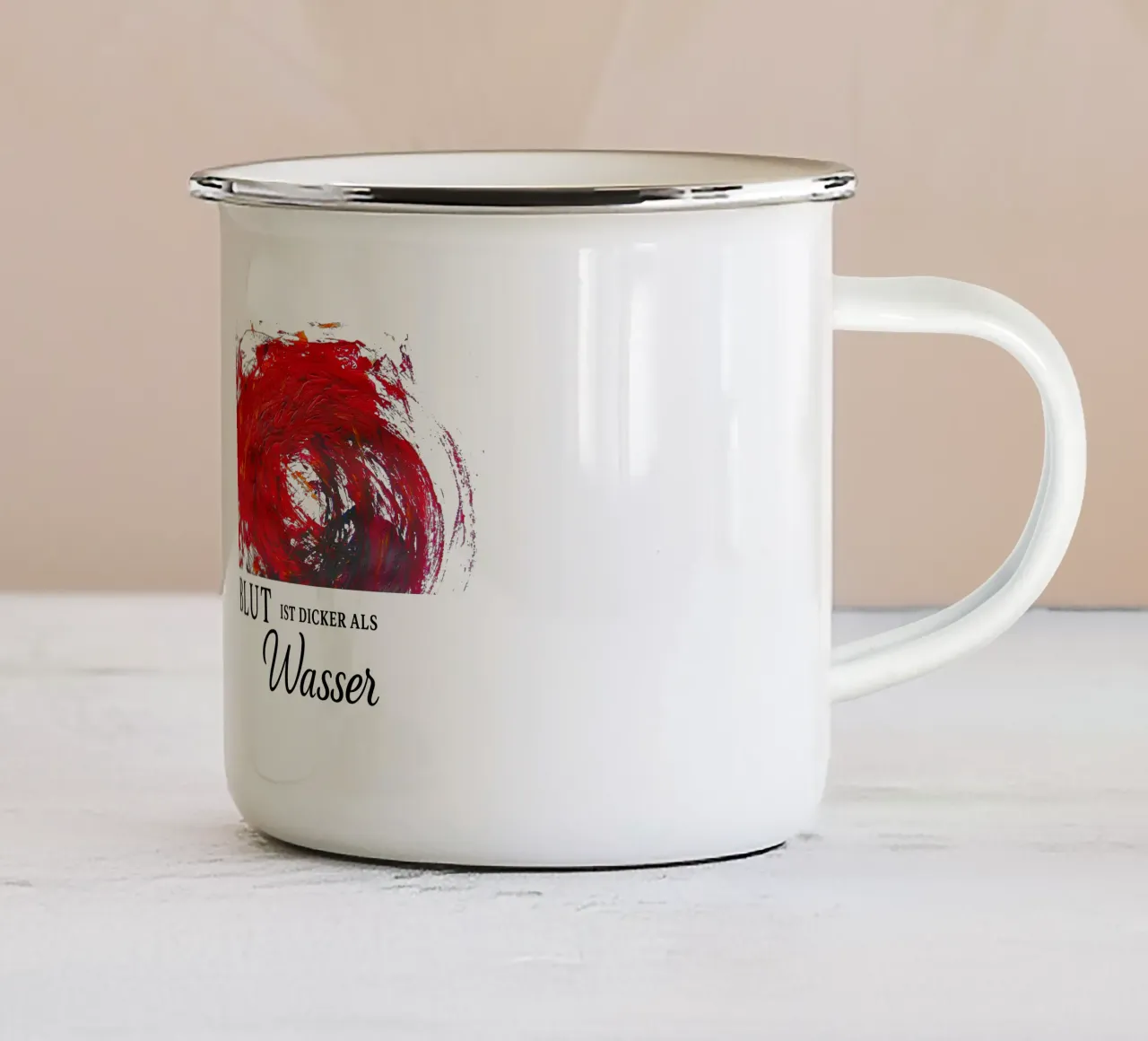 BLUT IST DICKER ALS WASSER Emaille Tasse von Vintage Van Gogh
