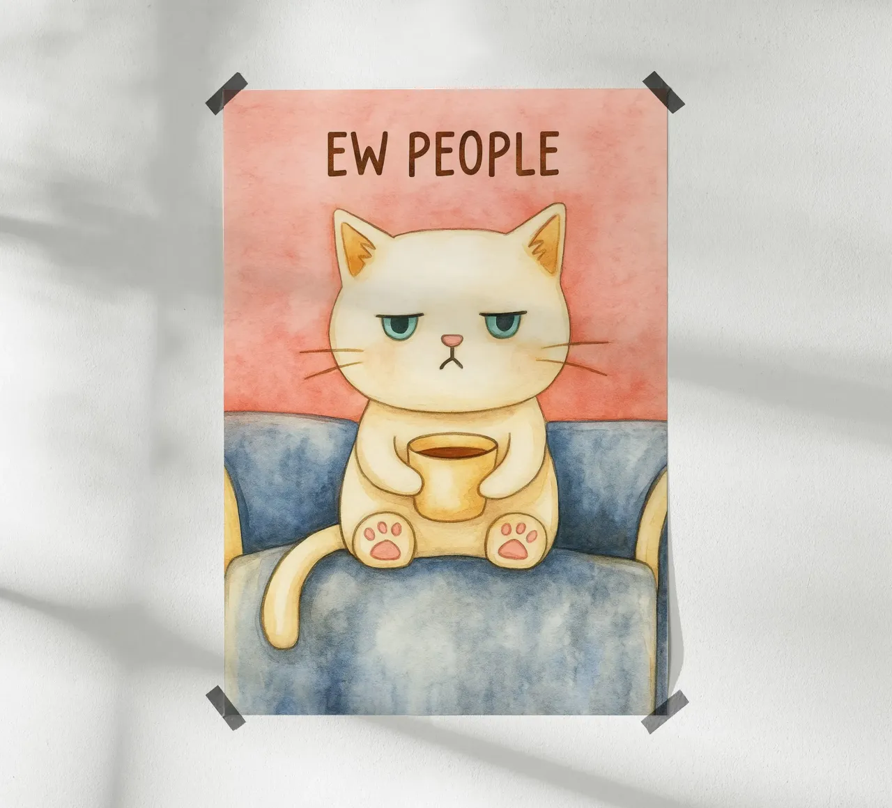 disegno di un gatto poster con telaio in alluminio da Botania