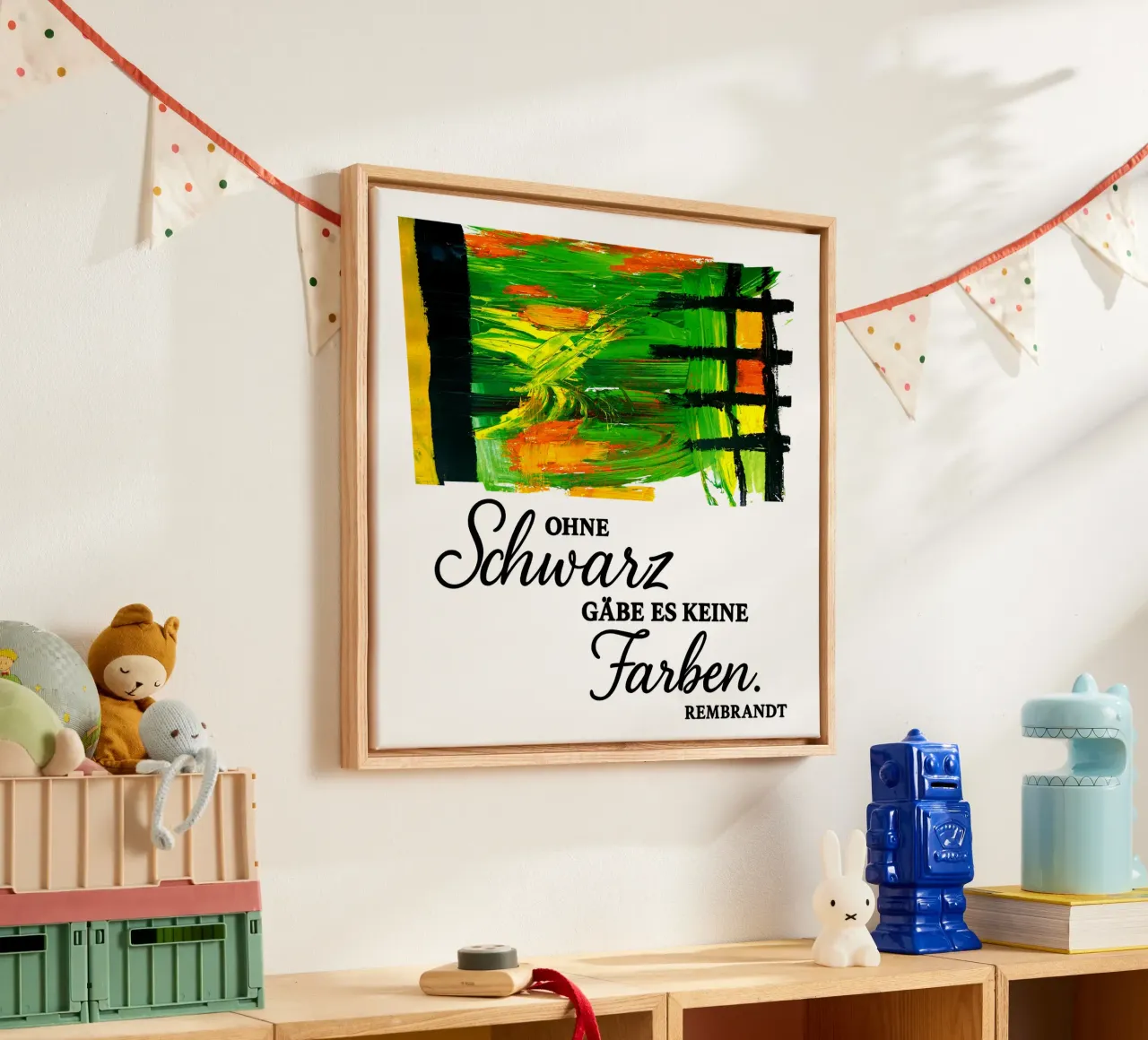 OHNE SCHWARZ GÄBE ES KEINE FARBEN Rembrandt (grün) tela con Cornice a cassetta da Vintage Van Gogh