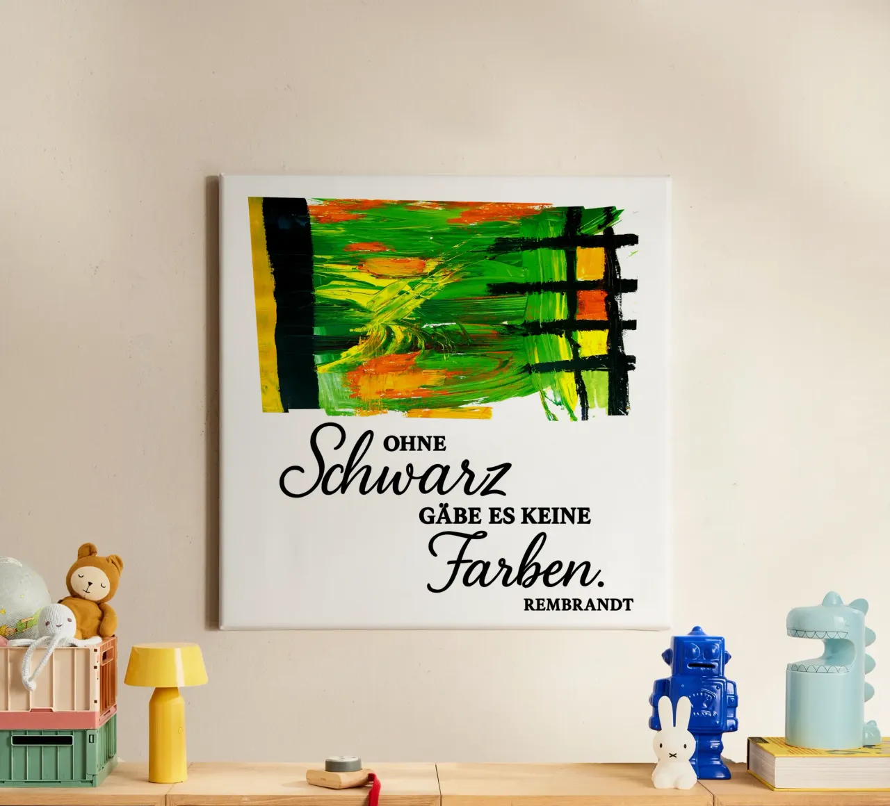 OHNE SCHWARZ GÄBE ES KEINE FARBEN Rembrandt (grün) tela con Cornice a cassetta da Vintage Van Gogh