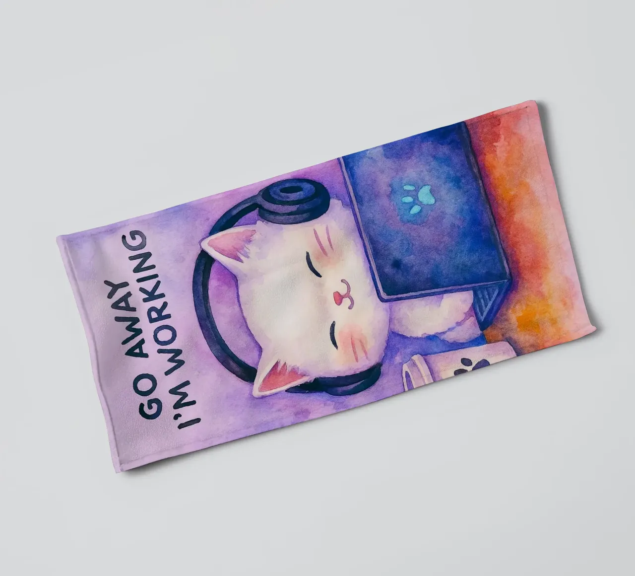 go away im working cat drawing towel by Botania