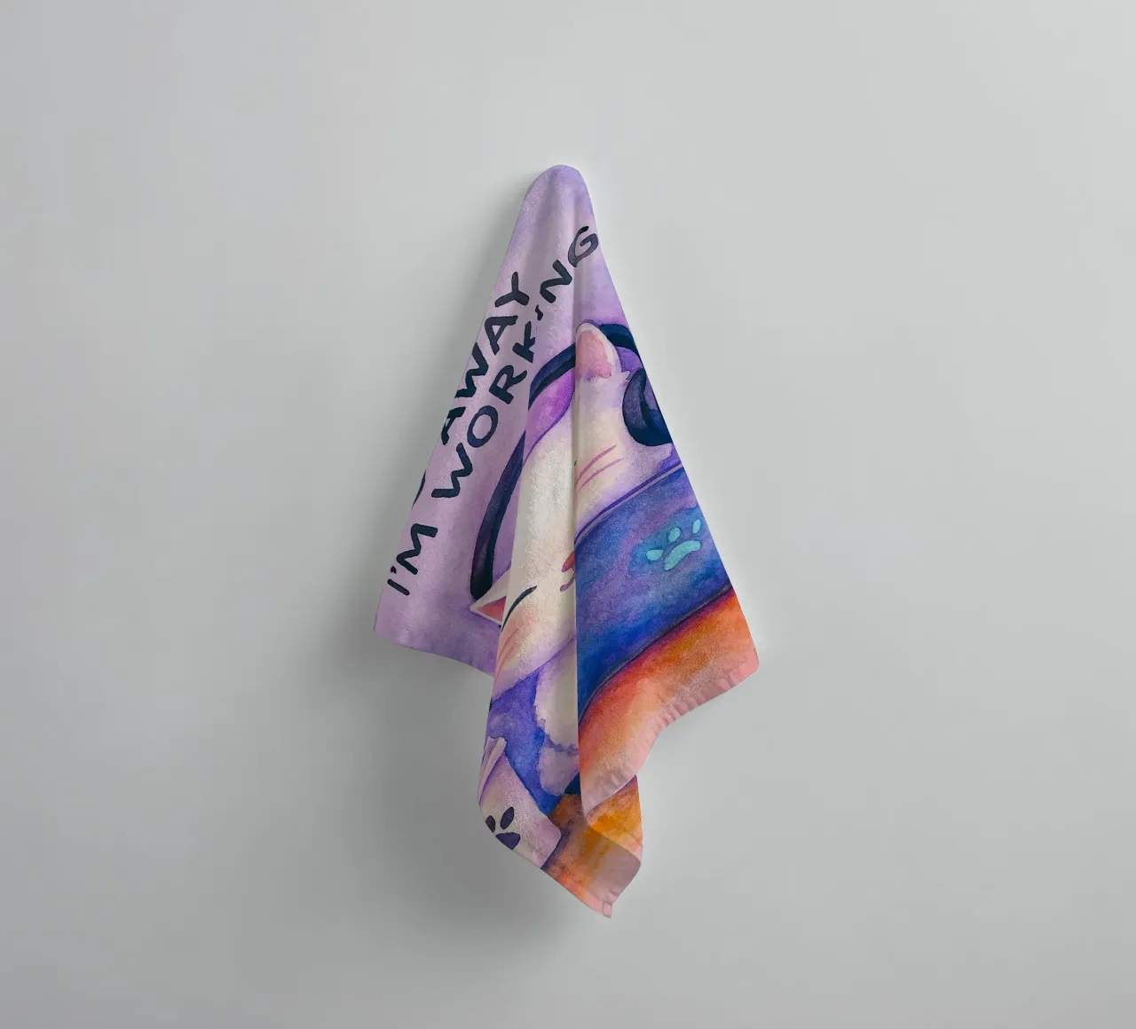 go away im working cat drawing towel by Botania