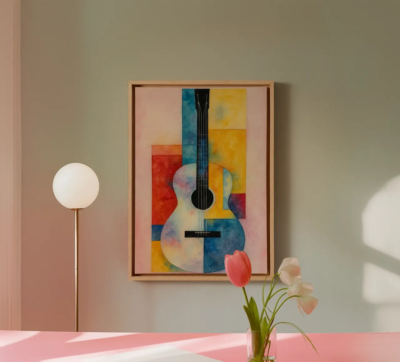disegno della chitarra tela con Cornice a cassetta da Botania